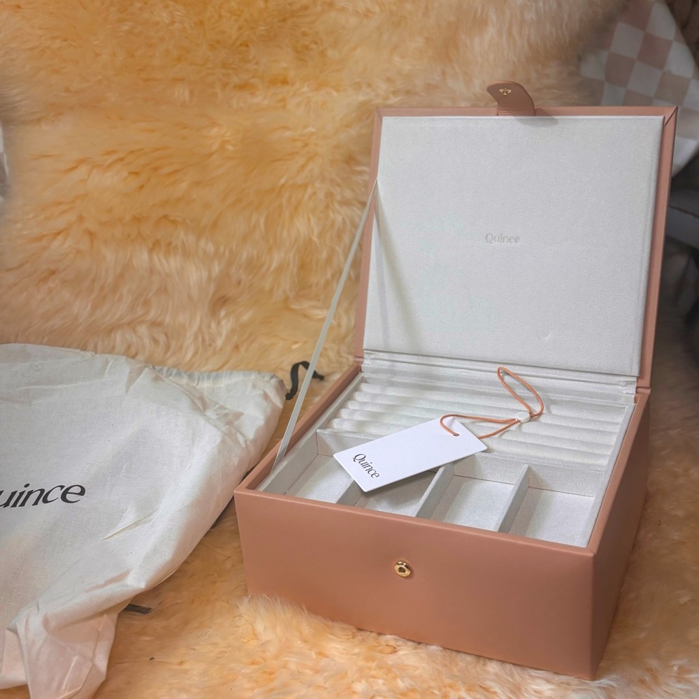 Quince Leather Jewelry Box – Blush Vegan Leather, Velvet Interior, NWT